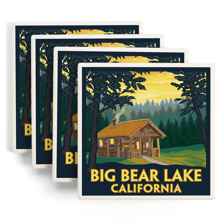 Big Bear Lake, California, Cabin in the Woods, Lantern Press Artwork, Coaster Set Coasters Lantern Press 