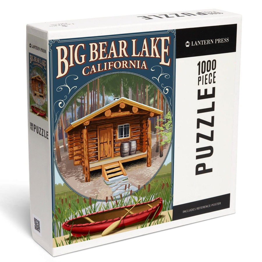 Big Bear Lake, California, Cabin in Woods Montage, Jigsaw Puzzle Puzzle Lantern Press 