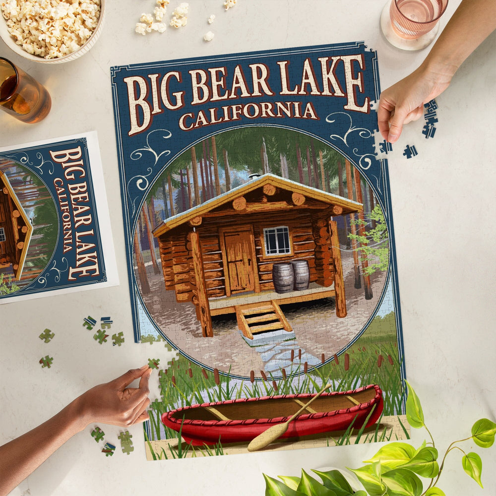 Big Bear Lake, California, Cabin in Woods Montage, Jigsaw Puzzle Puzzle Lantern Press 