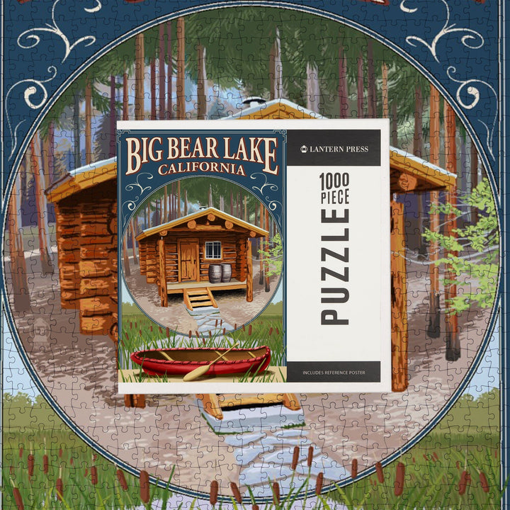 Big Bear Lake, California, Cabin in Woods Montage, Jigsaw Puzzle Puzzle Lantern Press 
