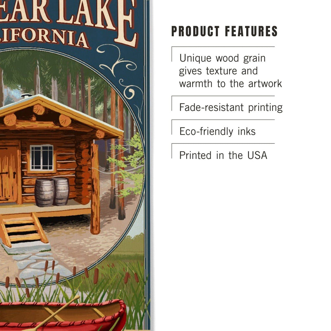 Big Bear Lake, California, Cabin in Woods Montage, Lantern Press Artwork, Wood Signs and Postcards Wood Lantern Press 