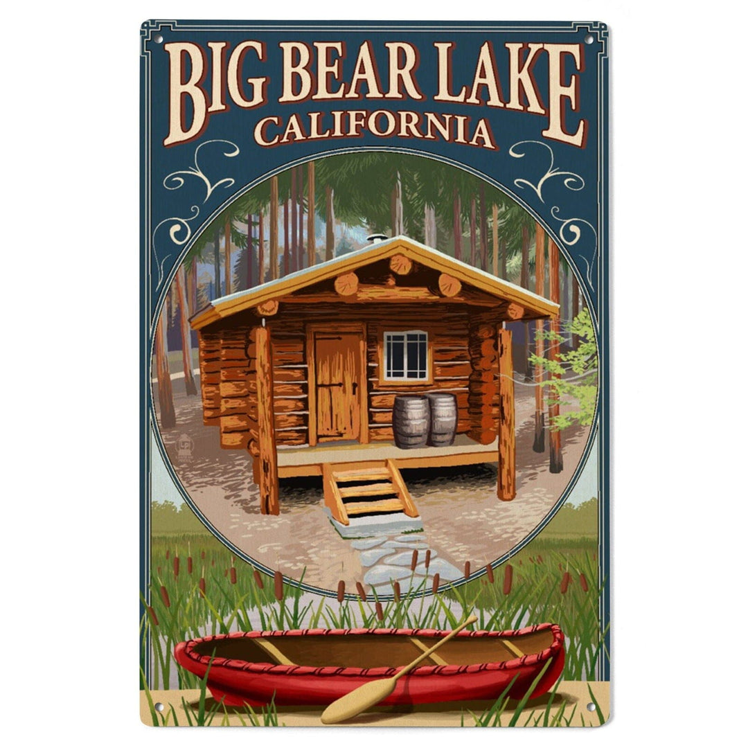 Big Bear Lake, California, Cabin in Woods Montage, Lantern Press Artwork, Wood Signs and Postcards Wood Lantern Press 