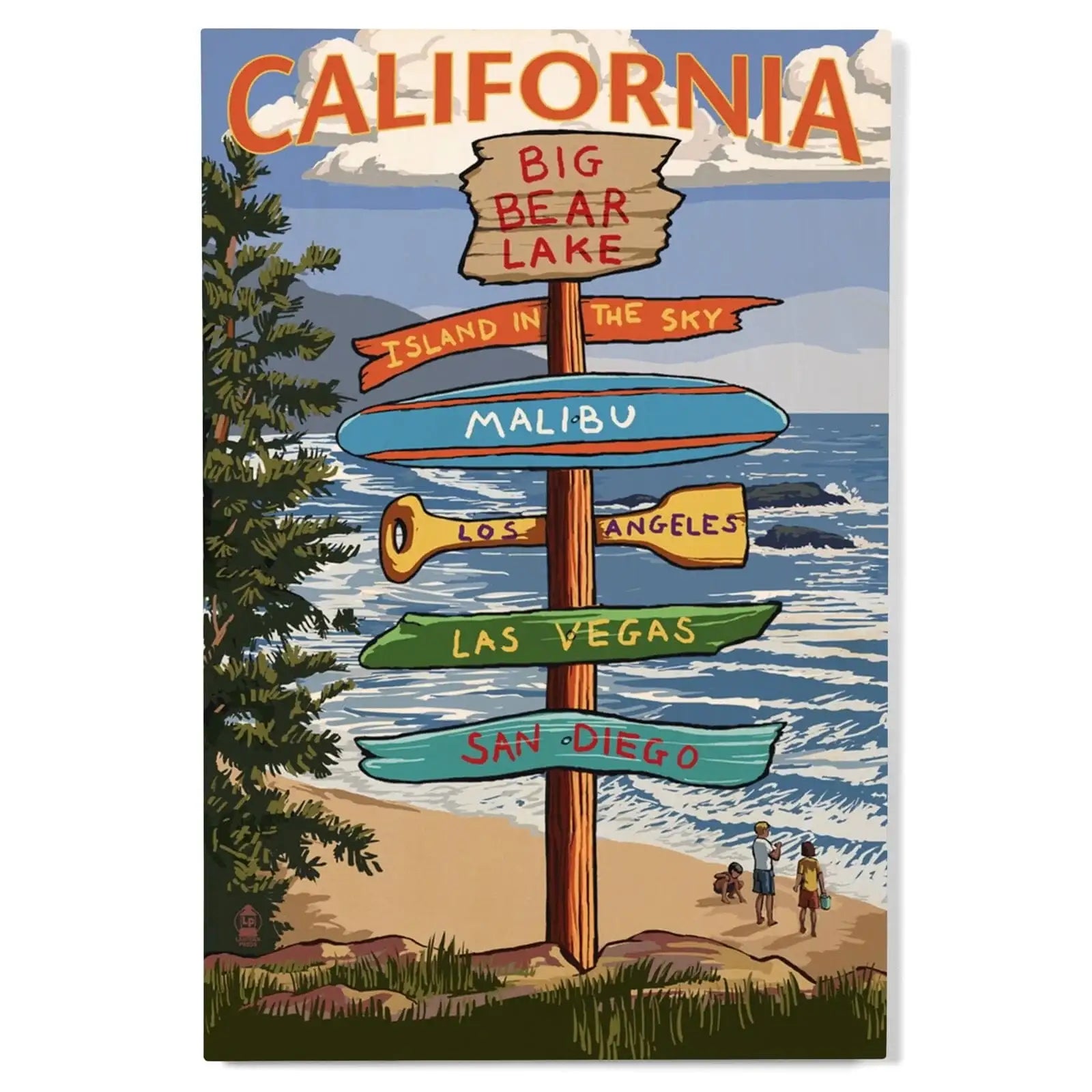 Big Bear Lake, California, Destination Signpost, Lantern Press Artwork