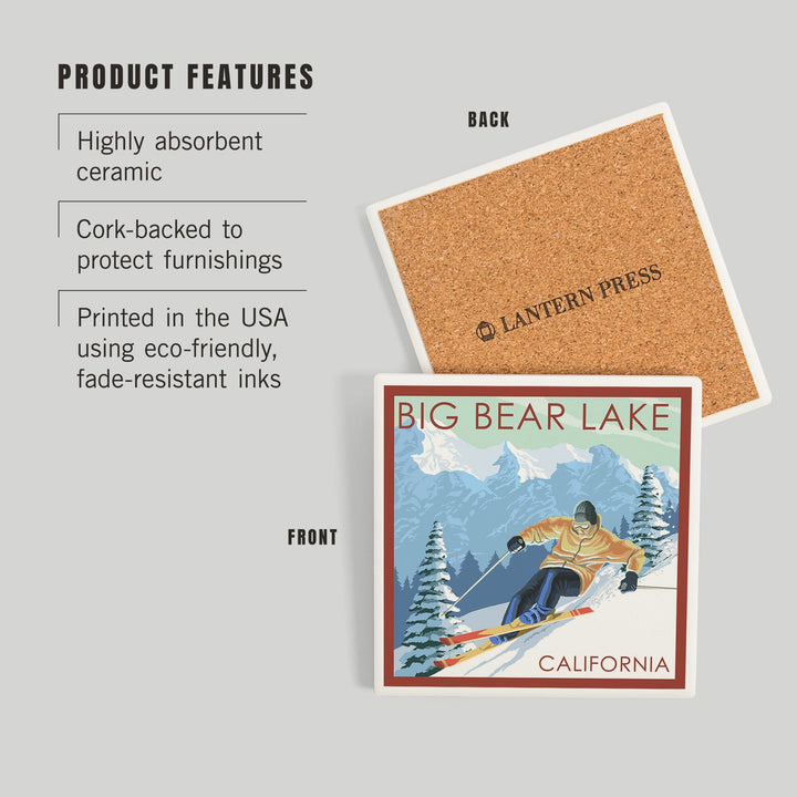 Big Bear Lake, California, Downhill Skier, Coasters Coasters Lantern Press 