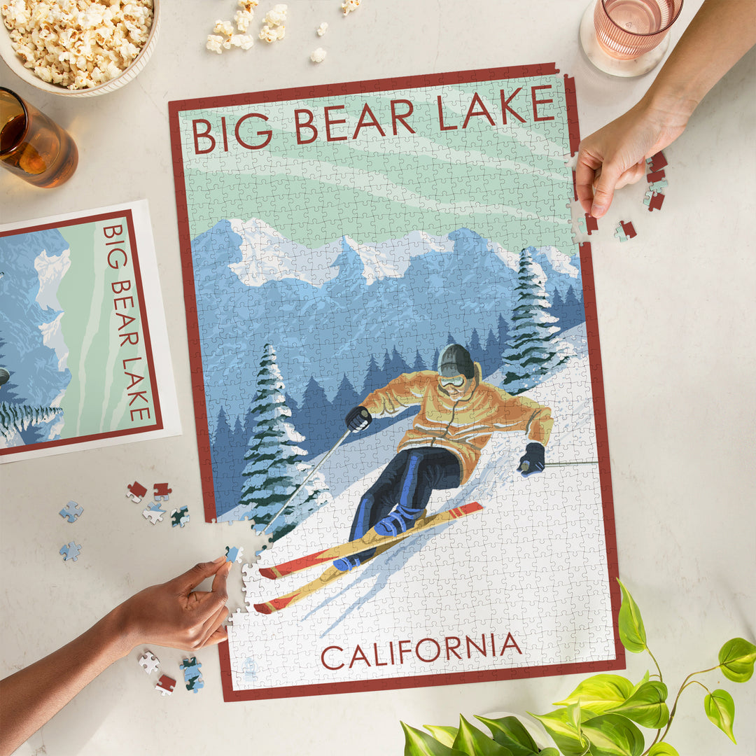 Big Bear Lake, California, Downhill Skier, Jigsaw Puzzle Puzzle Lantern Press 