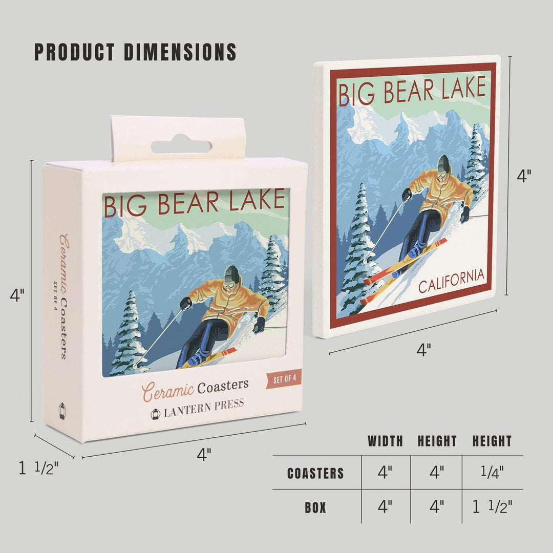 Big Bear Lake, California, Downhill Skier, Lantern Press Artwork, Coaster Set Coasters Lantern Press 