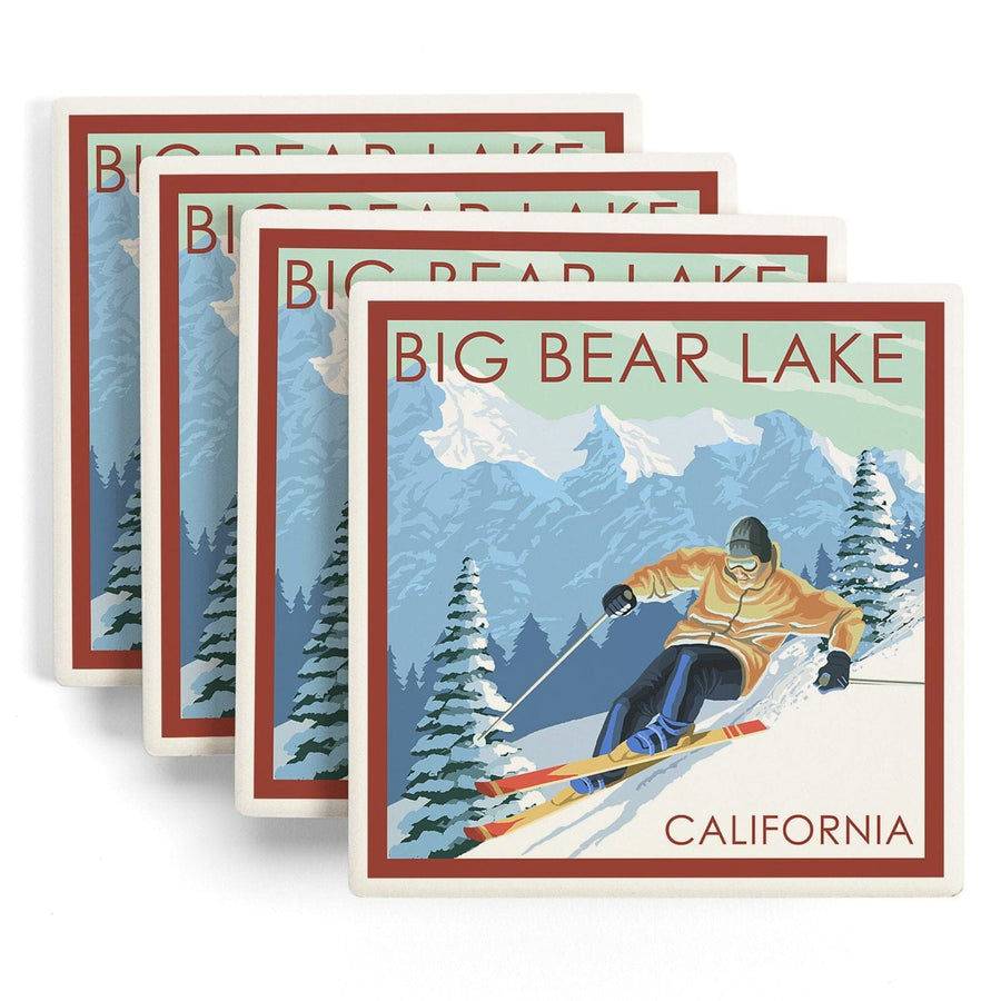 Big Bear Lake, California, Downhill Skier, Lantern Press Artwork, Coaster Set Coasters Lantern Press 