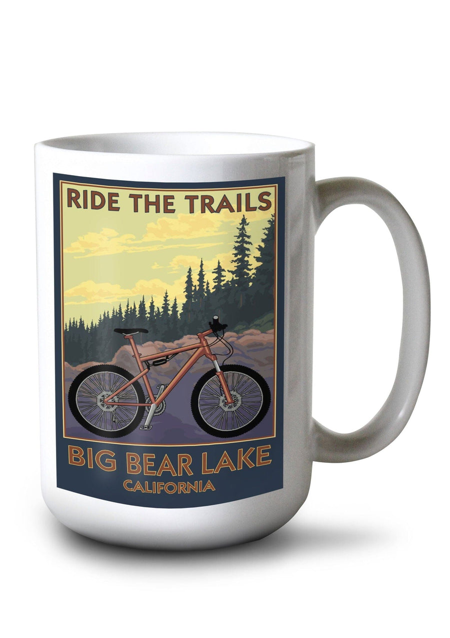 Big Bear Lake, California, Mountain Bike Scene, Lantern Press Artwork, Ceramic Mug Mugs Lantern Press 