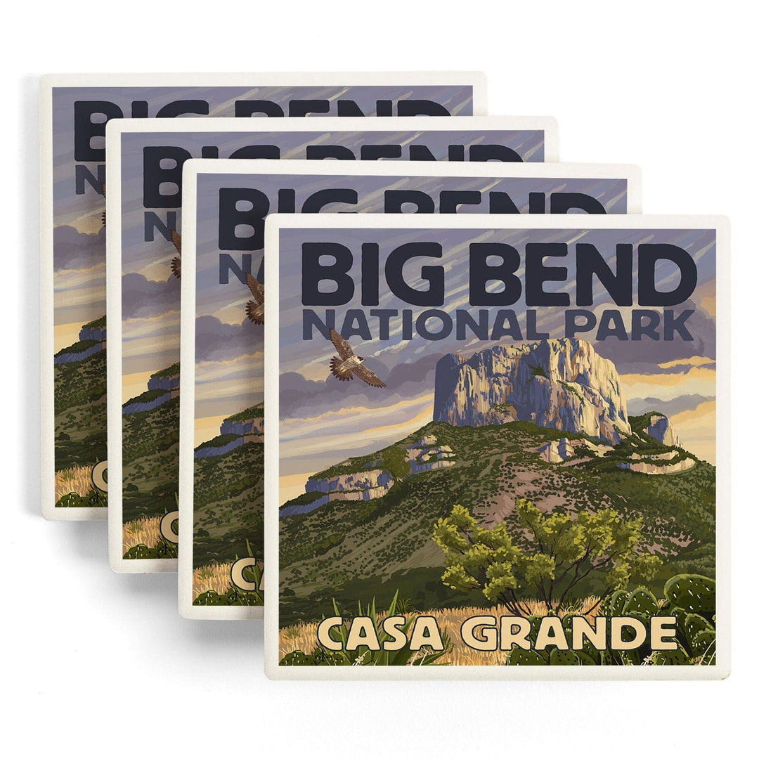 Big Bend National Park, Texas, Casa Grande, Lantern Press Artwork, Coaster Set Coasters Lantern Press 