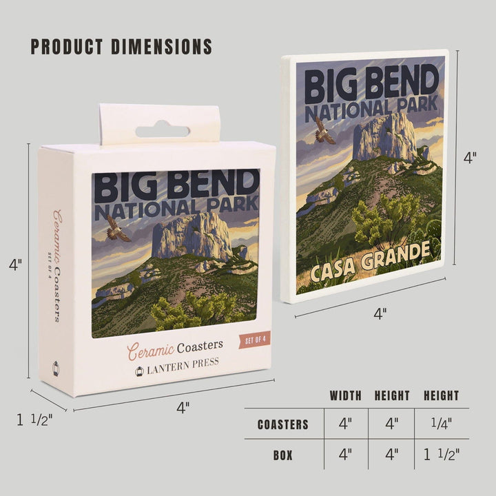 Big Bend National Park, Texas, Casa Grande, Lantern Press Artwork, Coaster Set Coasters Lantern Press 