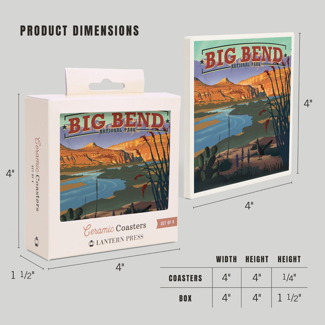 Big Bend National Park, Texas, Lithograph National Park Series, Coasters Coasters Lantern Press 