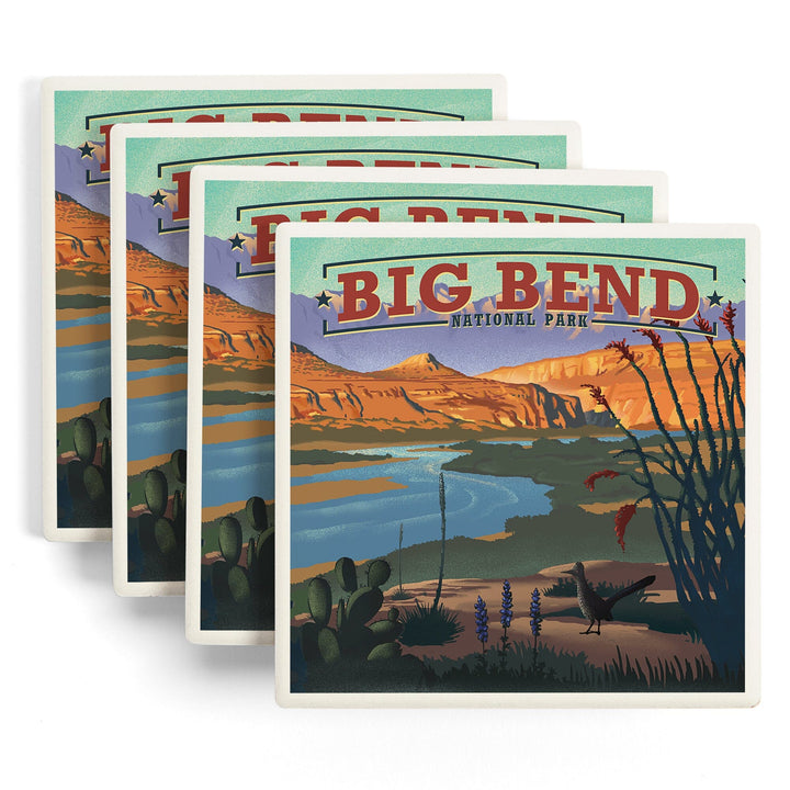 Big Bend National Park, Texas, Lithograph National Park Series, Coasters Coasters Lantern Press 