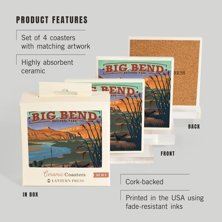 Big Bend National Park, Texas, Lithograph National Park Series, Coasters Coasters Lantern Press 