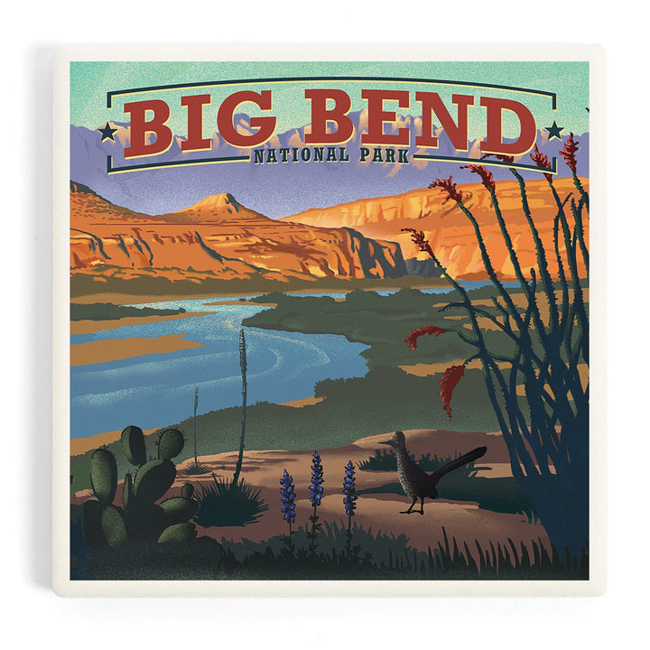 Big Bend National Park, Texas, Lithograph National Park Series, Coasters Coasters Lantern Press Coaster 