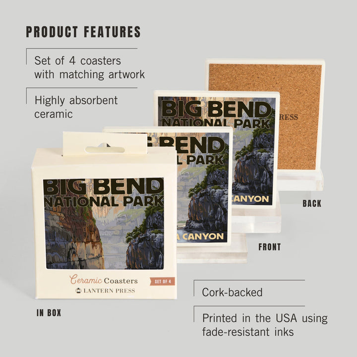 Big Bend National Park, Texas, Santa Elena Canyon, Painterly Series, Coasters Coasters Lantern Press 