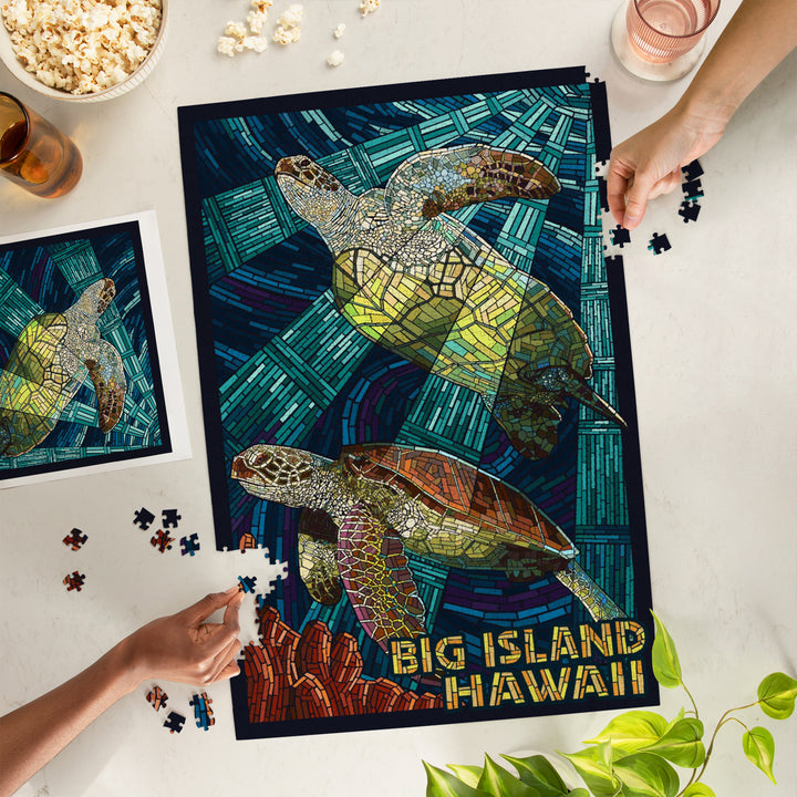 Big Island, Hawaii, Sea Turtle, Mosaic, Jigsaw Puzzle Puzzle Lantern Press 