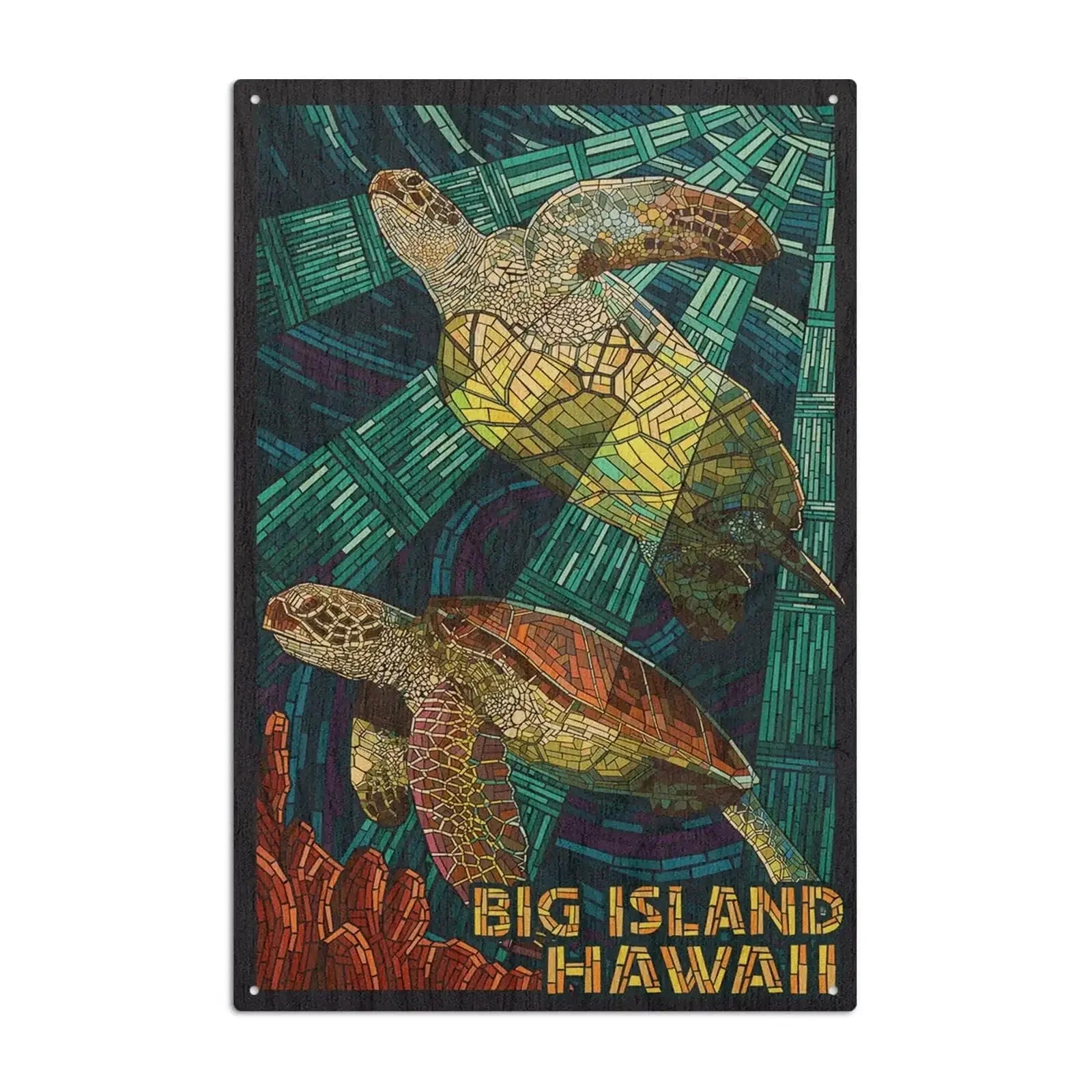 Big Island, Hawaii, Sea Turtle, Mosaic, Lantern Press Artwork, Wood Si