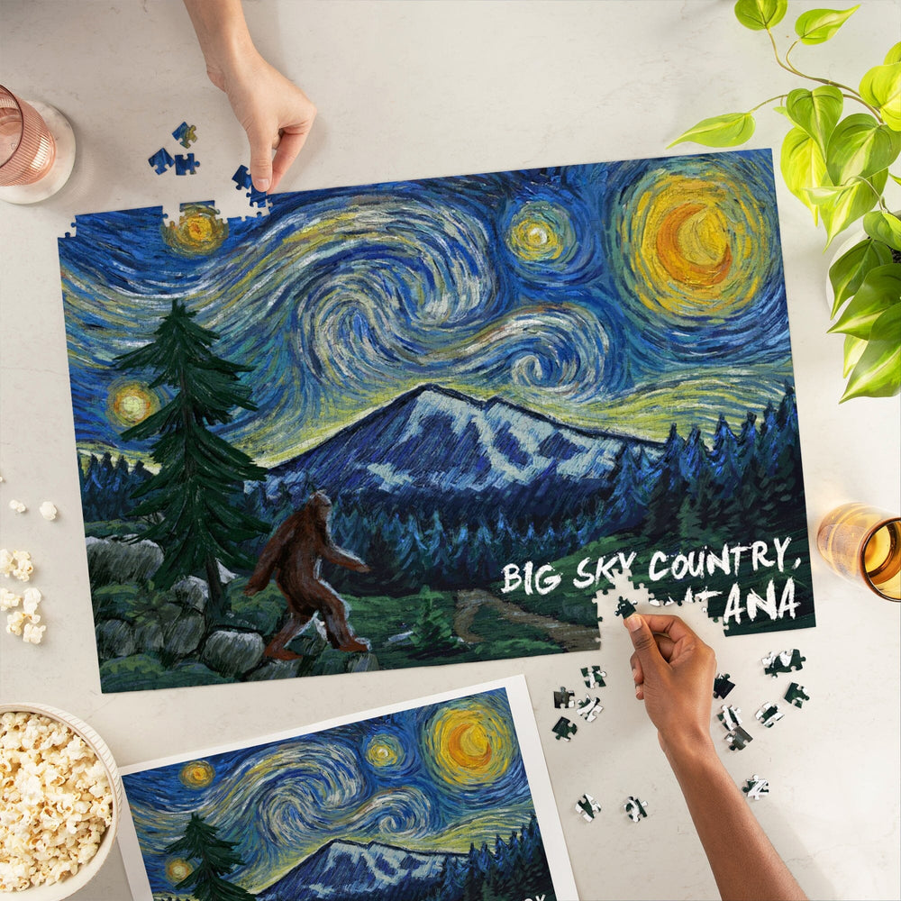 Big Sky Country, Montana, Bigfoot, Starry Night, Jigsaw Puzzle Puzzle Lantern Press 