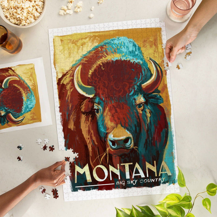 Big Sky Country, Montana, Bison, Vivid, Jigsaw Puzzle Puzzle Lantern Press 