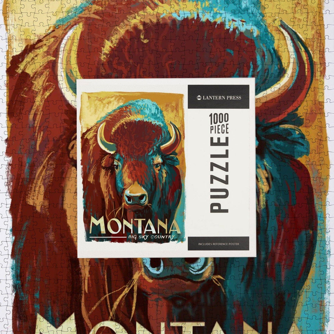 Big Sky Country, Montana, Bison, Vivid, Jigsaw Puzzle Puzzle Lantern Press 