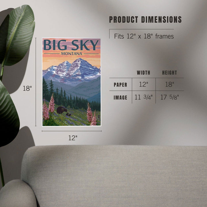 Big Sky, Montana, Bear and Spring Flowers, Art & Giclee Prints Art Lantern Press 