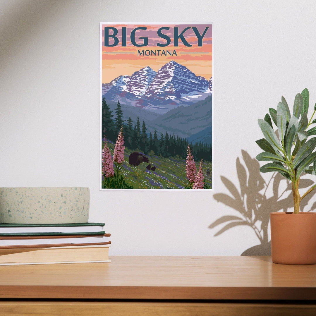 Big Sky, Montana, Bear and Spring Flowers, Art & Giclee Prints Art Lantern Press 