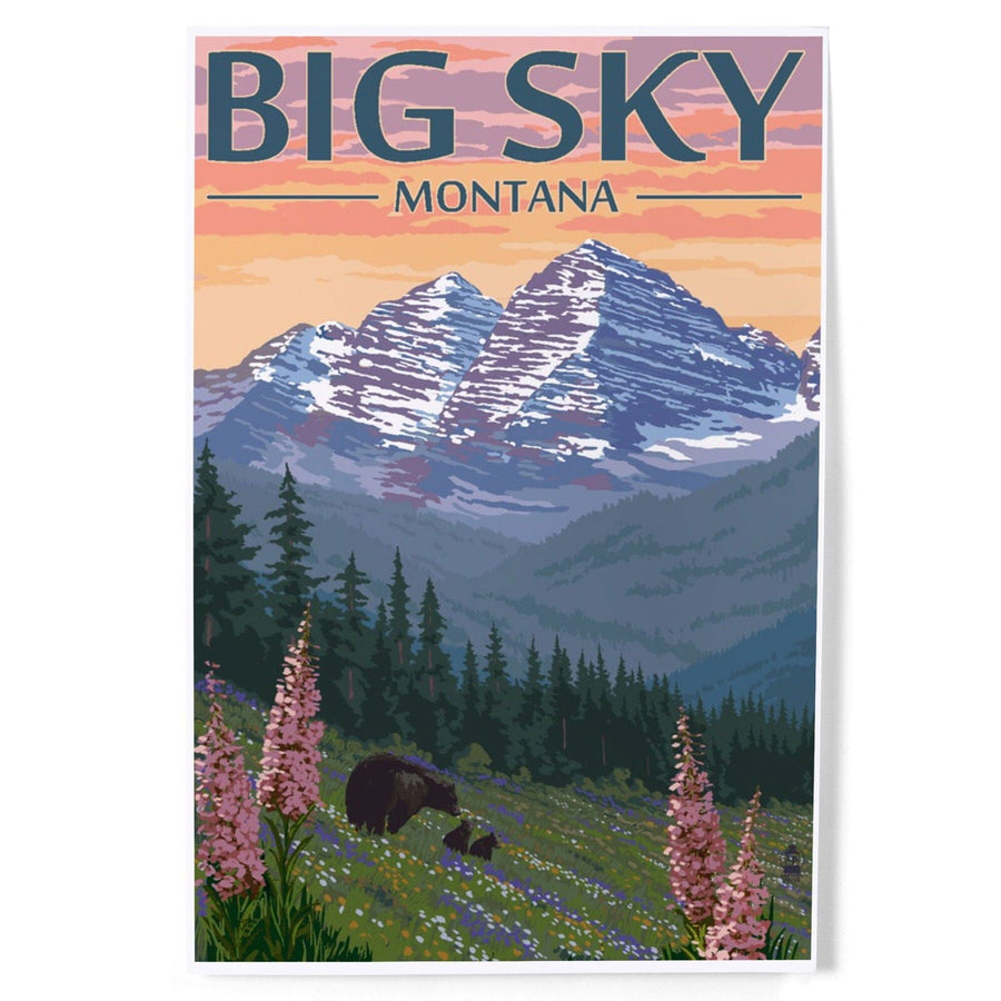 Big Sky, Montana, Bear and Spring Flowers, Art & Giclee Prints Art Lantern Press 