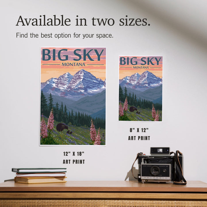 Big Sky, Montana, Bear and Spring Flowers, Art & Giclee Prints Art Lantern Press 