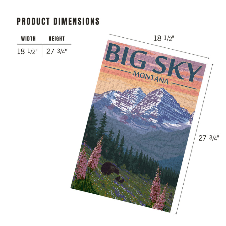 Big Sky, Montana, Bear and Spring Flowers, Jigsaw Puzzle Puzzle Lantern Press 