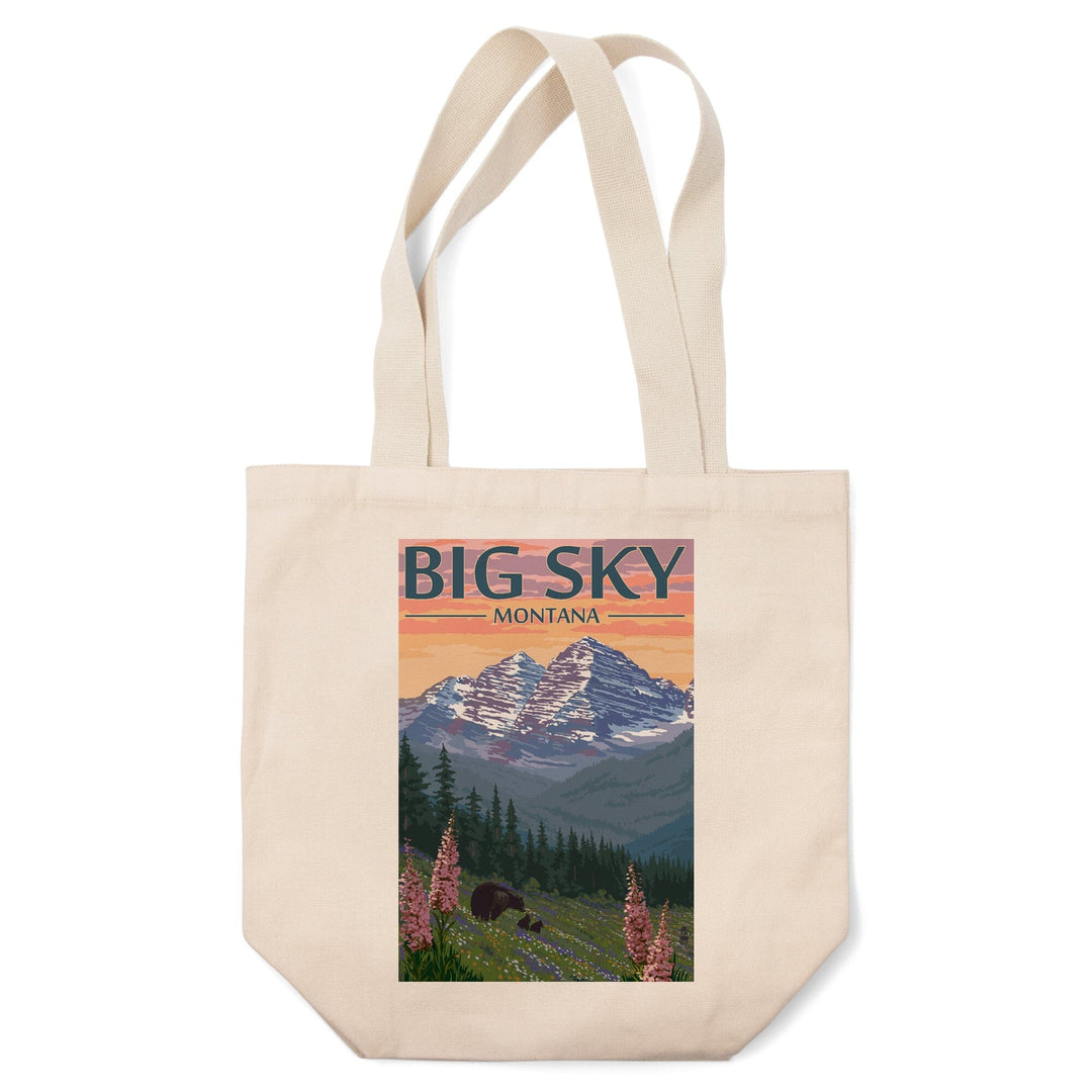 Big Sky, Montana, Bear and Spring Flowers, Tote Bag Totes Lantern Press 