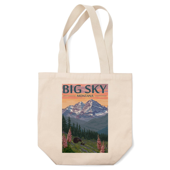 Big Sky, Montana, Bear and Spring Flowers, Tote Bag Totes Lantern Press 