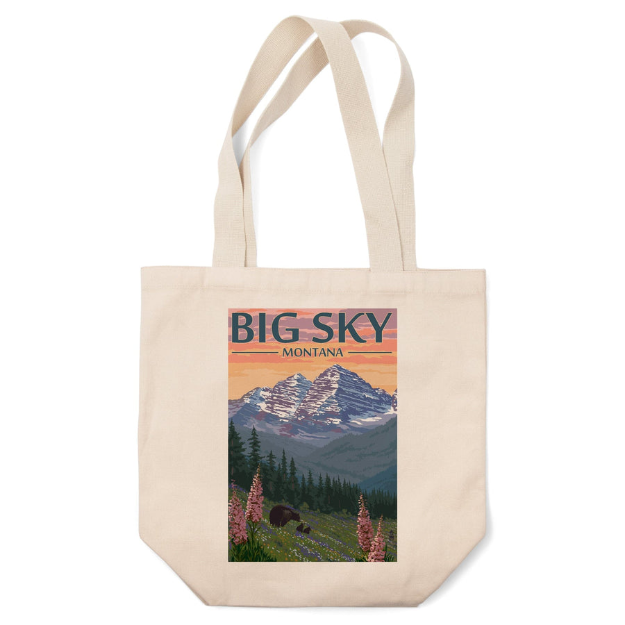 Big Sky, Montana, Bear and Spring Flowers, Tote Bag Totes Lantern Press 