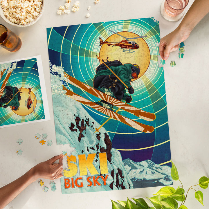 Big Sky, Montana, Heli-Skiing, Jigsaw Puzzle Puzzle Lantern Press 