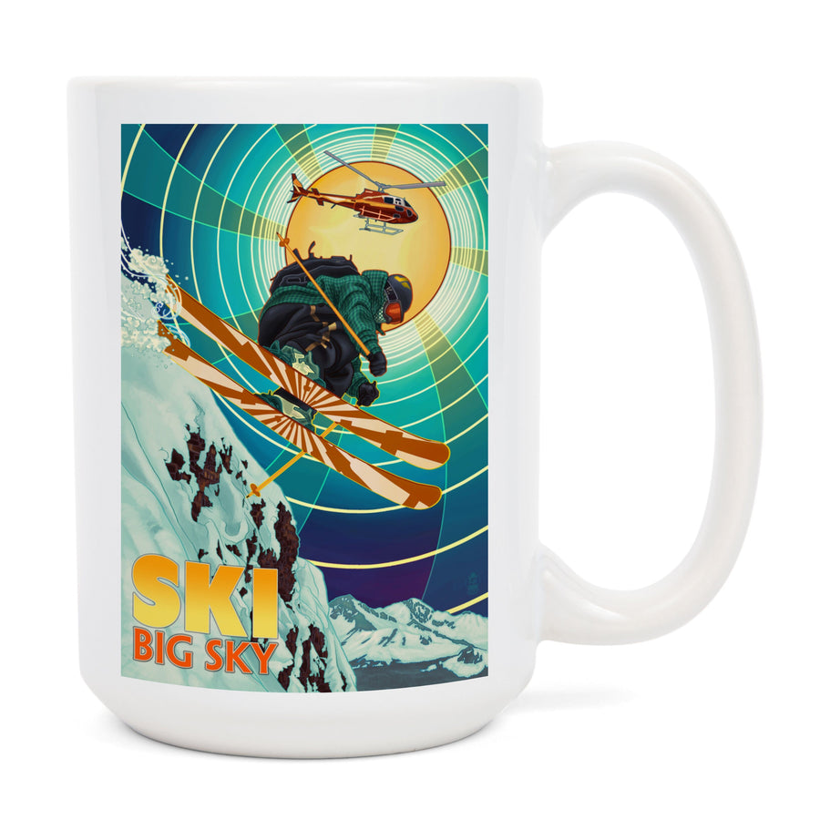 Big Sky, Montana, Heli-Skiing, Lantern Press Artwork, Ceramic Mug Mugs Lantern Press 