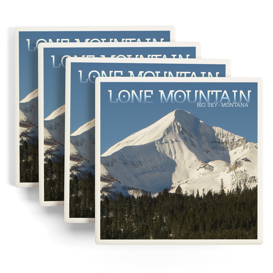 Big Sky, Montana, Lone Mountain, Lantern Press Photography, Coaster Set - Lantern Press