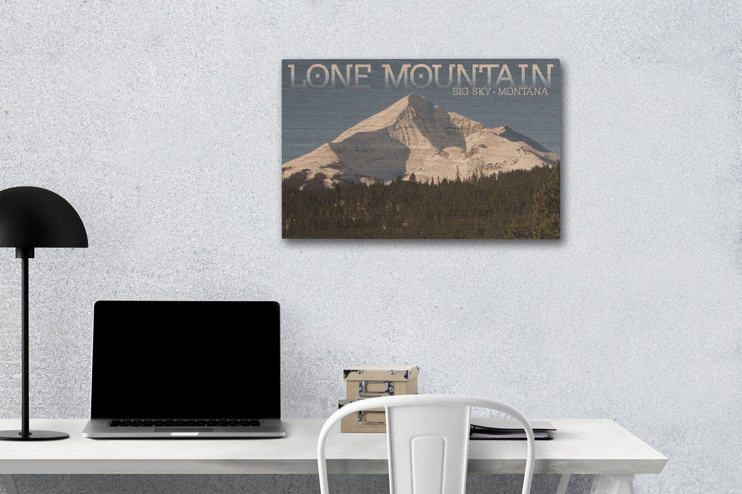 Big Sky, Montana, Lone Mountain, Lantern Press Photography, Wood Signs and Postcards Wood Lantern Press 12 x 18 Wood Gallery Print 