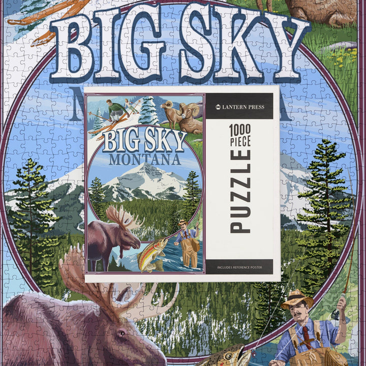 Big Sky, Montana, Montage Scenes, Jigsaw Puzzle Puzzle Lantern Press 