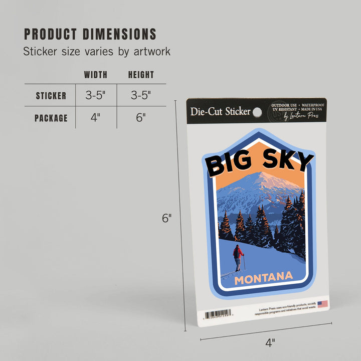 Big Sky, Montana, Mt. Bachelor and Skier, Contour, Vinyl Sticker - Lantern Press