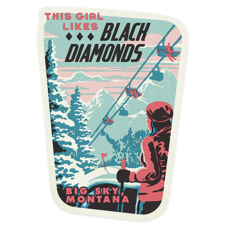 Big Sky, Montana, Ski Black Diamond, Contour, Vinyl Sticker Sticker Lantern Press 