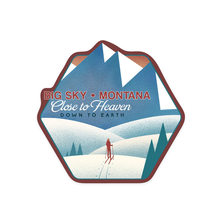 Big Sky, Montana, Skier In the Mountains, Litho, Contour, Vinyl Sticker Sticker Lantern Press 