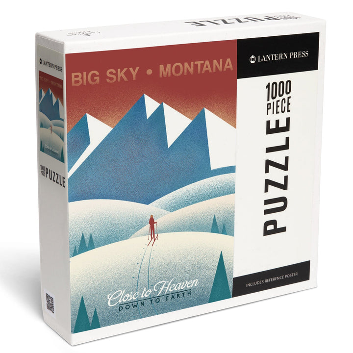Big Sky, Montana, Skier In the Mountains, Litho, Jigsaw Puzzle Puzzle Lantern Press 