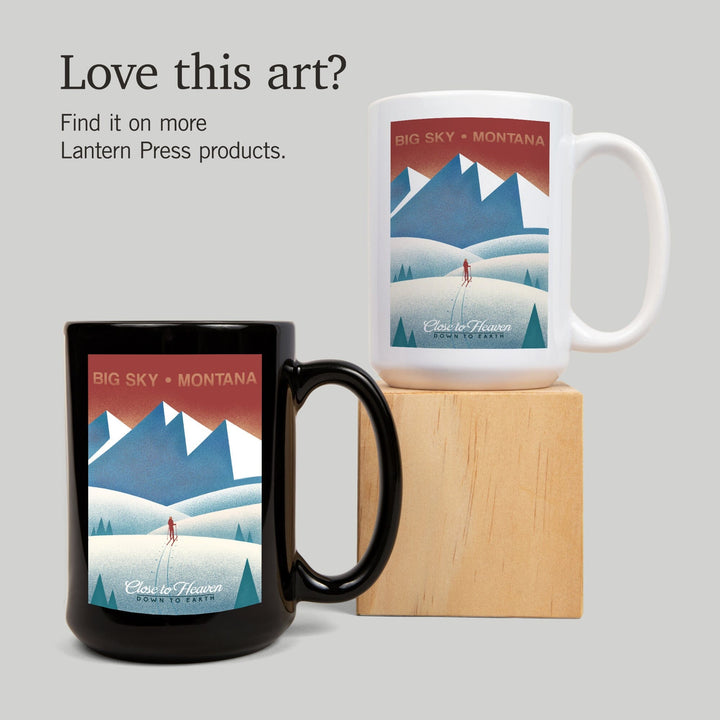 Big Sky, Montana, Skier In the Mountains, Litho, Lantern Press Artwork, Ceramic Mug Mugs Lantern Press 