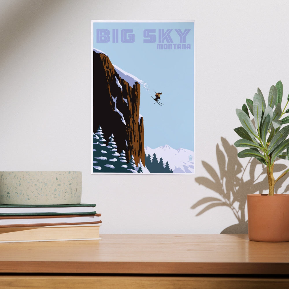 Big Sky, Montana, Skier Jumping, Art & Giclee Prints Art Lantern Press 
