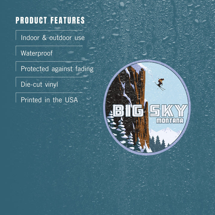 Big Sky, Montana, Skier Jumping, Contour, Vinyl Sticker Sticker Lantern Press 