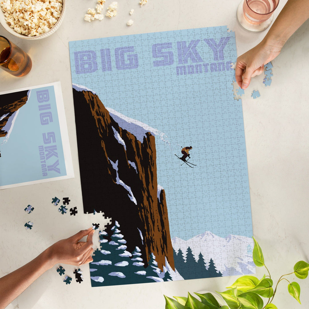Big Sky, Montana, Skier Jumping, Jigsaw Puzzle Puzzle Lantern Press 