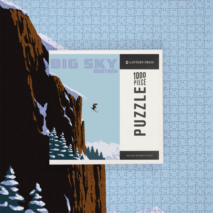 Big Sky, Montana, Skier Jumping, Jigsaw Puzzle Puzzle Lantern Press 