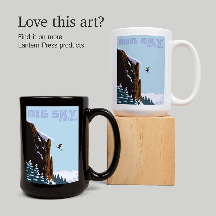 Big Sky, Montana, Skier Jumping, Lantern Press Artwork, Ceramic Mug Mugs Lantern Press 
