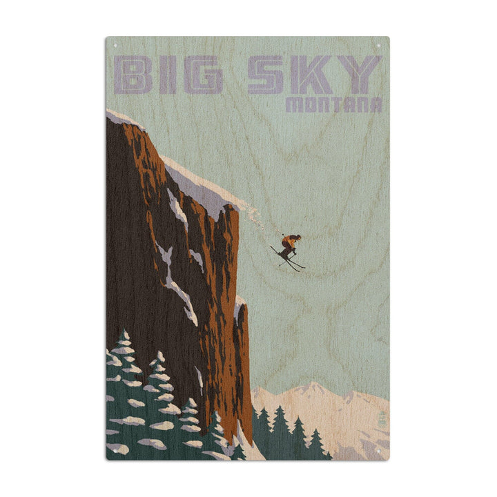 Big Sky, Montana, Skier Jumping, Lantern Press Artwork, Wood Signs and Postcards Wood Lantern Press 10 x 15 Wood Sign 