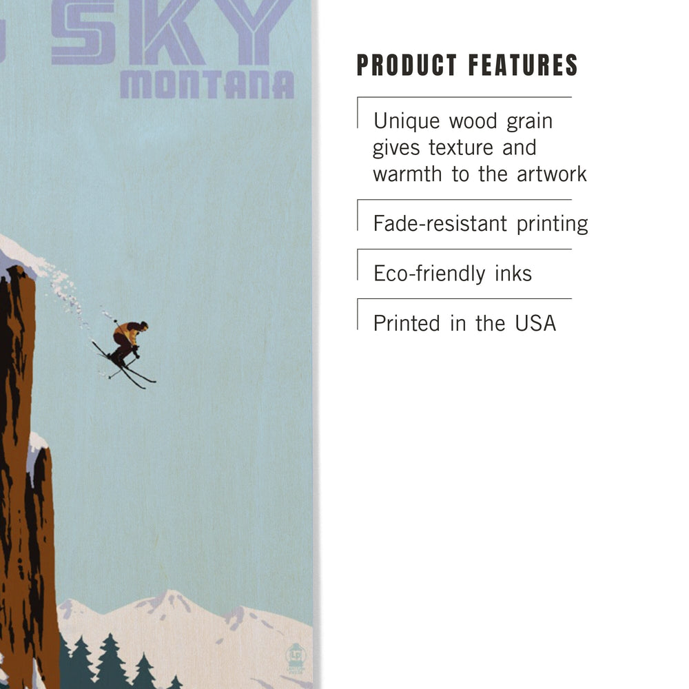 Big Sky, Montana, Skier Jumping, Lantern Press Artwork, Wood Signs and Postcards Wood Lantern Press 