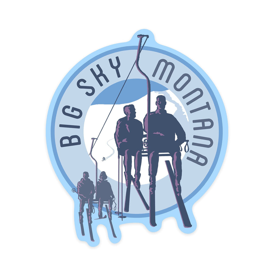 Big Sky, Montana, Skiers on Lift, Contour, Vinyl Sticker - Lantern Press